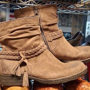 Born Ouvea Gray Leather Tassel Block Heel Ankle Boots Shoes 7